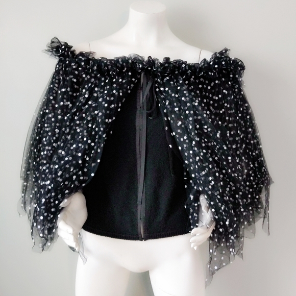 Charles Nolan B&W Polka Dot Tulle Sweater Cape S - Picture 6 of 10